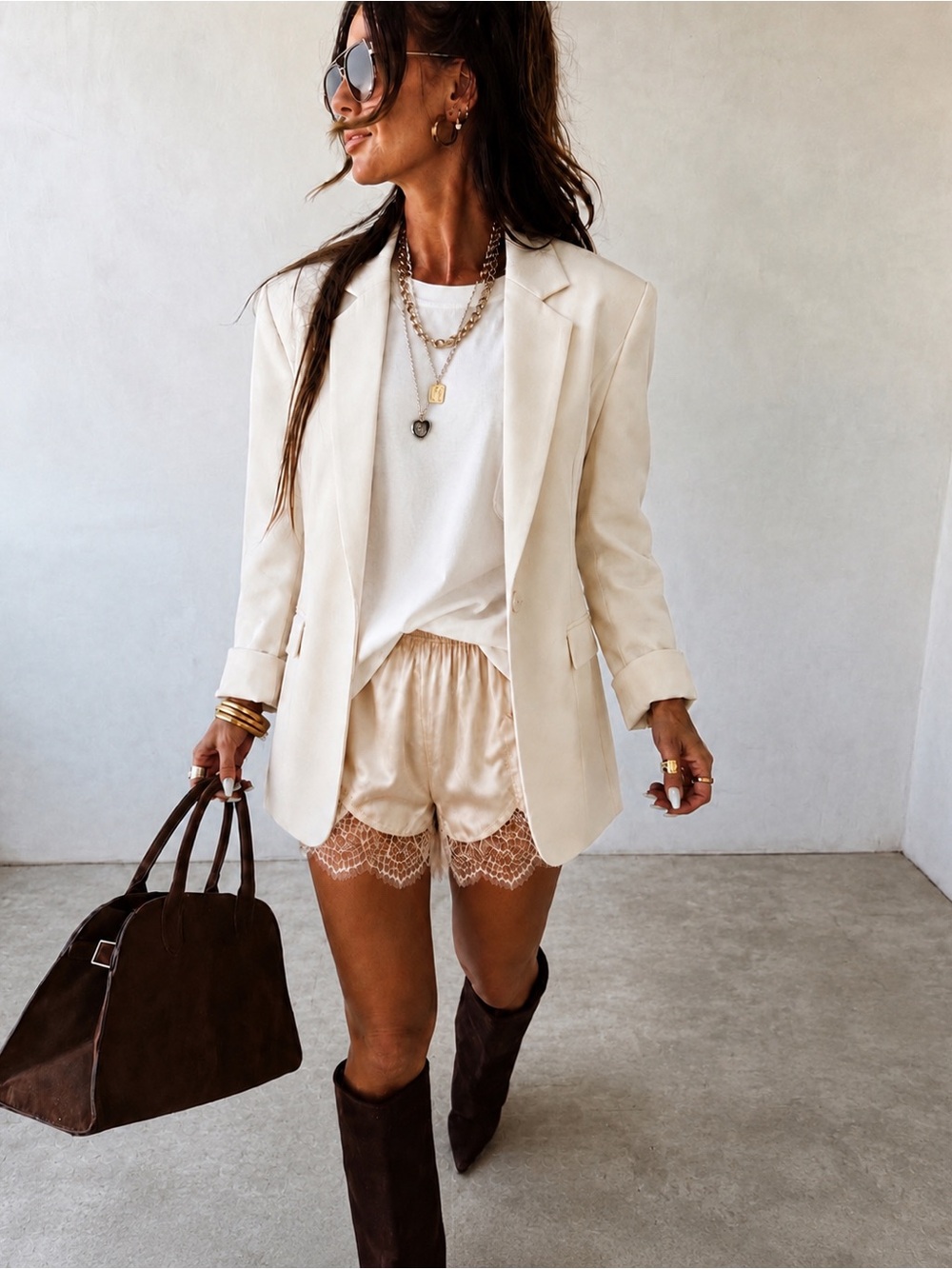 NWT Woven Cuffed Sleeve Open Front Classic Blazer - Cream